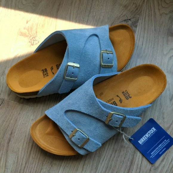 Birkenstock Shoes - Birkenstock Zurich Light Baby Blue Suede Sandals